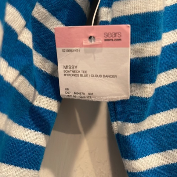 Brand New Blue and White Stripped Shirt still with tag attached, Boatneck Tee - Picture 4 of 4
